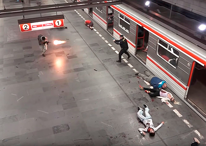 В пражском метро инсценировали теракт: видео