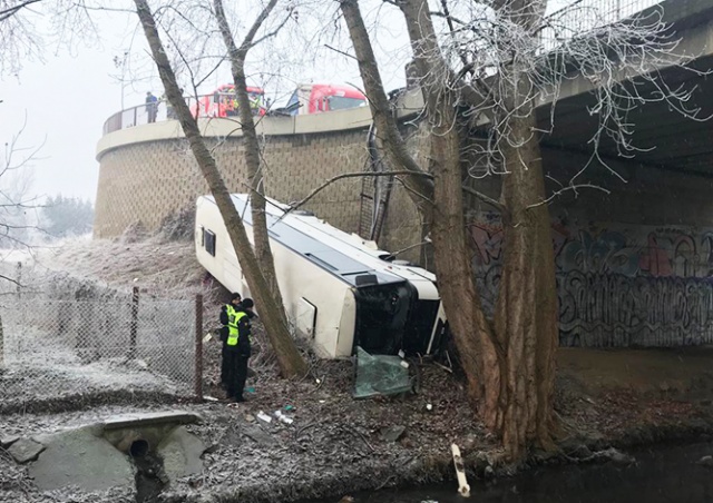 В Чехии автобус упал с обрыва