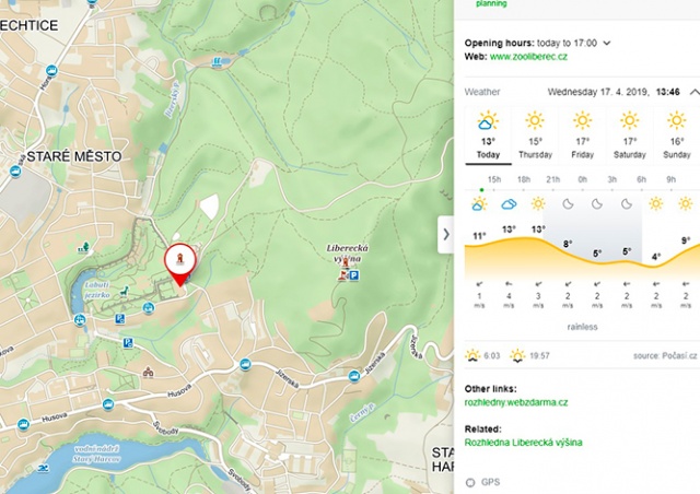 В сервис Mapy.cz добавили прогноз погоды
