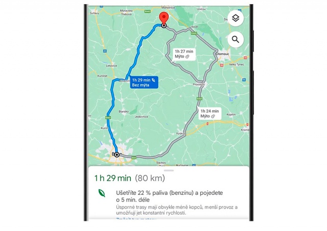 Google запустила в Чехии навигацию для экономичного вождения
