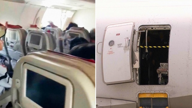 Пассажир открыл аварийную дверь во время полета: видео