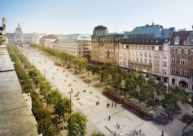 Масштабная реконструкция Вацлавской площади начнется в феврале. По ней проложат трамвайные пути