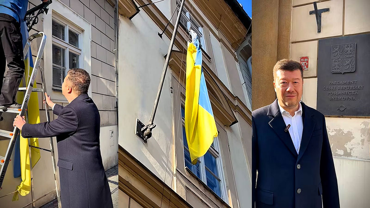 Окамура снял флаг Украины со здания парламента Чехии