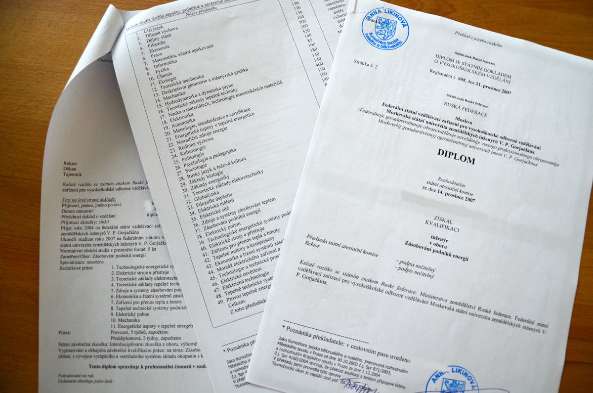 Нострификация диплома в Чехии